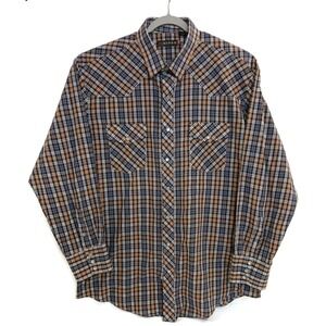 Roper Shirt Mens 2XL‎ Brown Orange Plaid Western Pearl Snap Long Sleeve Cowboy